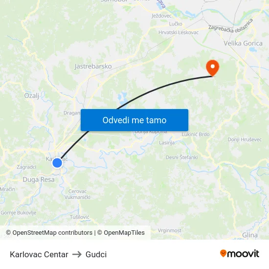 Karlovac Centar to Gudci map