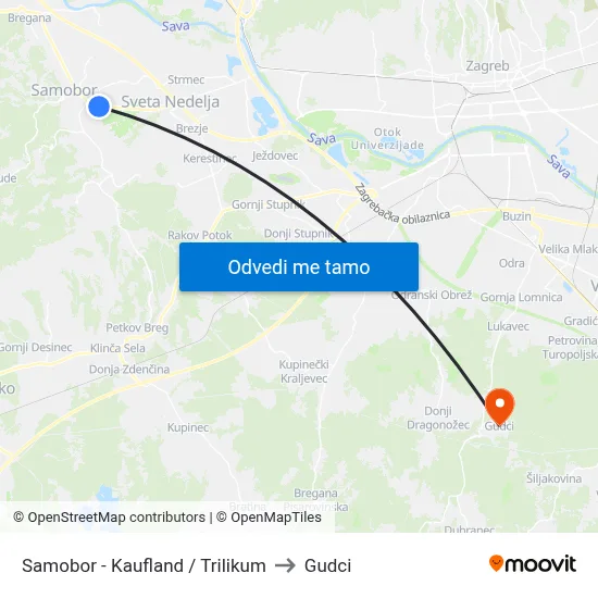 Samobor - Kaufland / Trilikum to Gudci map