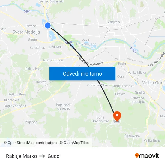 Rakitje Marko to Gudci map