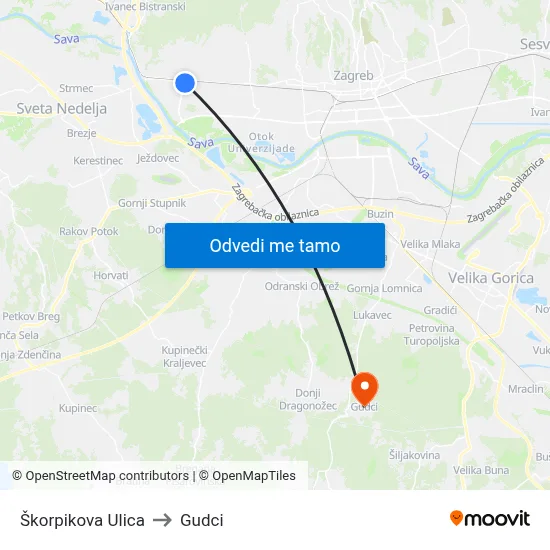 Škorpikova Ulica to Gudci map