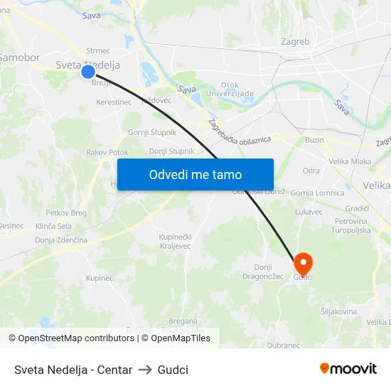 Sveta Nedelja - Centar to Gudci map