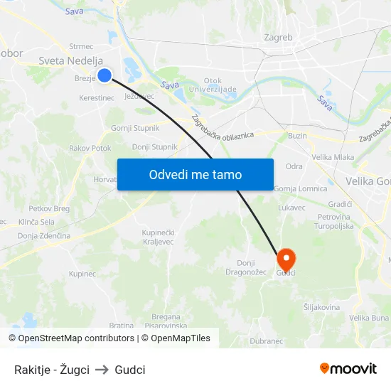 Rakitje - Žugci to Gudci map