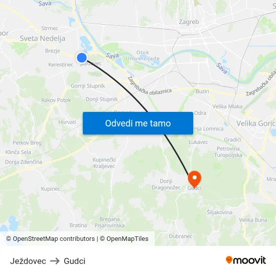 Ježdovec to Gudci map