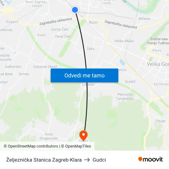 Željeznička Stanica Zagreb-Klara to Gudci map