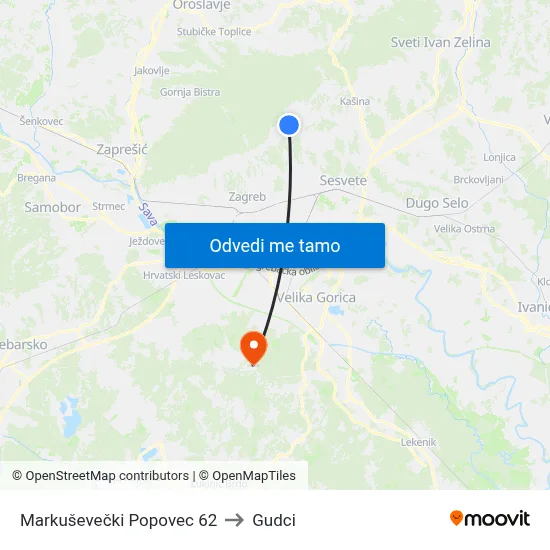 Markuševečki Popovec 62 to Gudci map