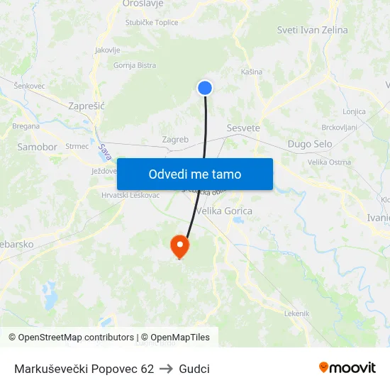 Markuševečki Popovec 62 to Gudci map