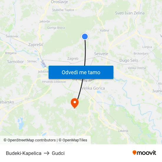 Budeki-Kapelica to Gudci map
