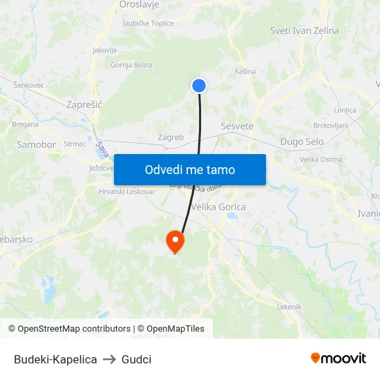 Budeki-Kapelica to Gudci map