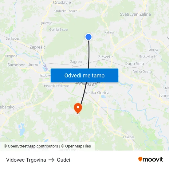 Vidovec-Trgovina to Gudci map