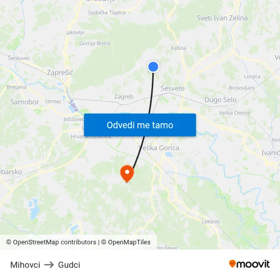 Mihovci to Gudci map