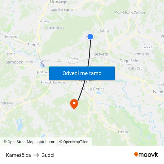 Kameščica to Gudci map