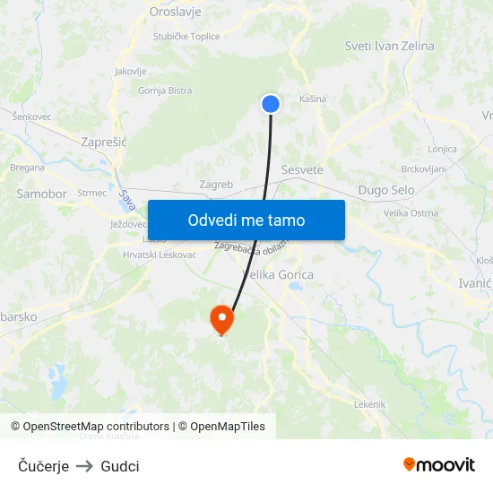 Čučerje to Gudci map