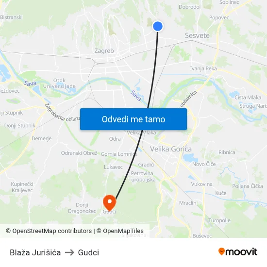 Blaža Jurišića to Gudci map