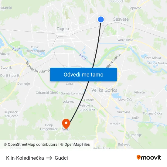 Klin-Koledinečka to Gudci map