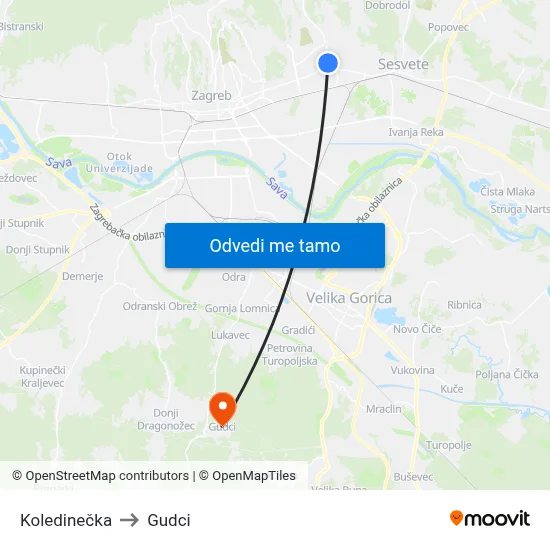 Koledinečka to Gudci map