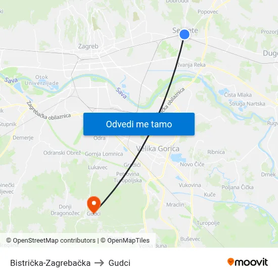 Bistrička-Zagrebačka to Gudci map
