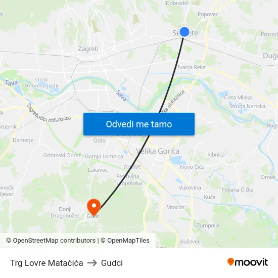 Trg Lovre Matačića to Gudci map