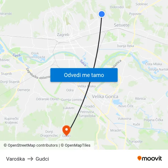 Varoška to Gudci map