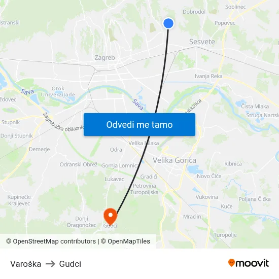 Varoška to Gudci map