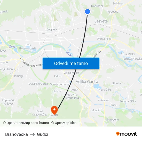 Branovečka to Gudci map