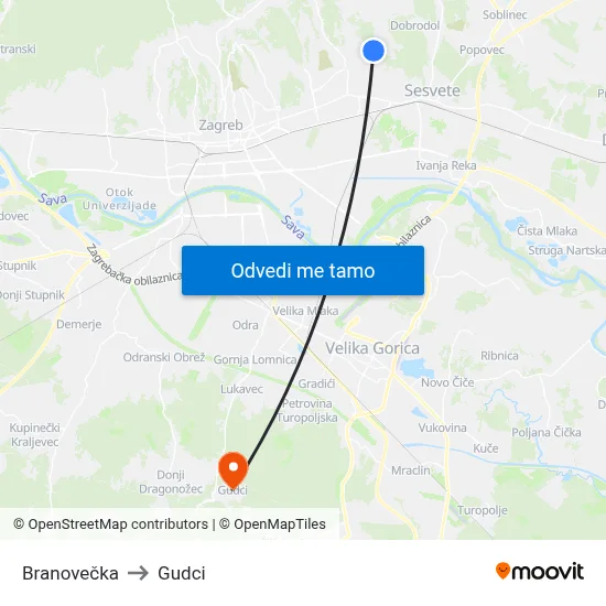 Branovečka to Gudci map