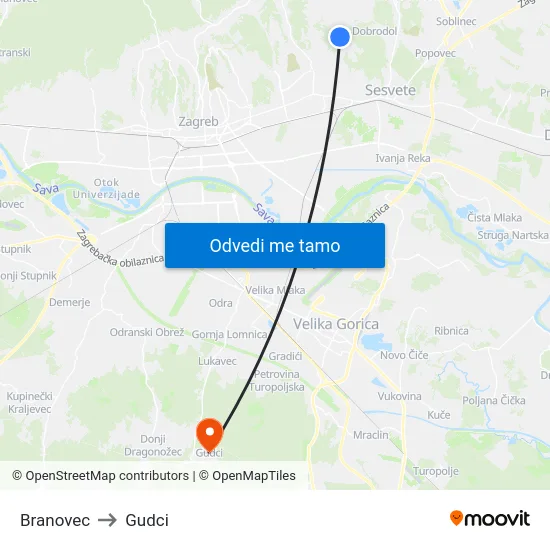 Branovec to Gudci map