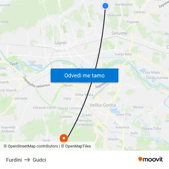 Furdini to Gudci map