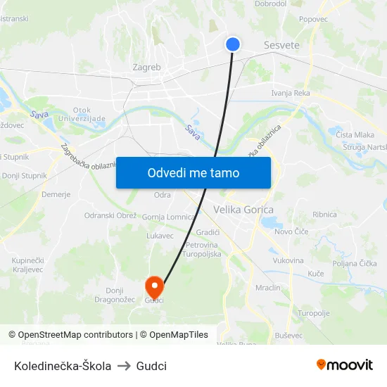 Koledinečka-Škola to Gudci map