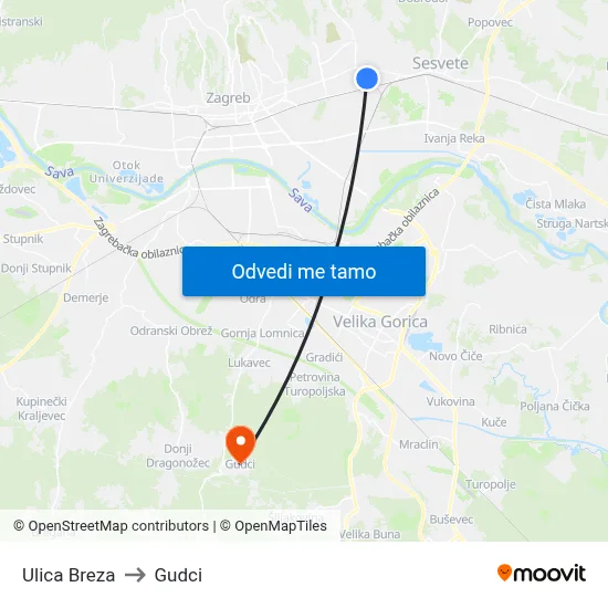 Ulica Breza to Gudci map