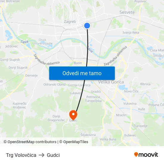 Trg Volovčica to Gudci map