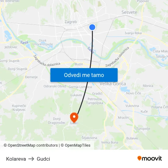 Kolareva to Gudci map