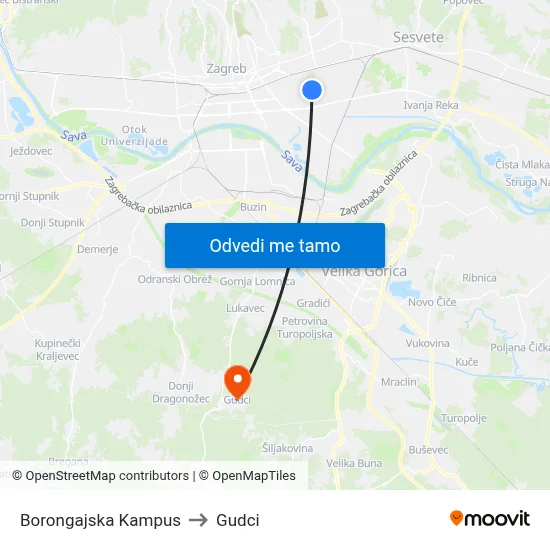 Borongajska Kampus to Gudci map