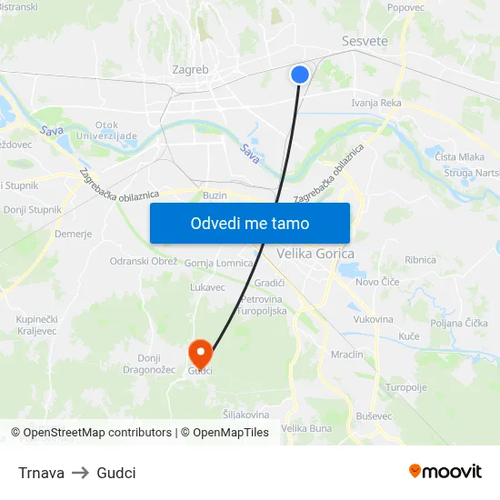 Trnava to Gudci map