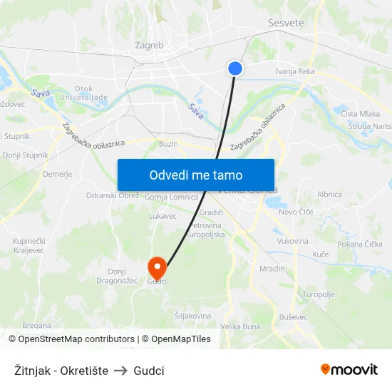 Žitnjak - Okretište to Gudci map