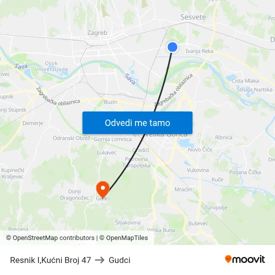 Resnik I,Kućni Broj 47 to Gudci map