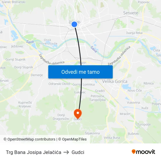 Trg Bana Josipa Jelačića to Gudci map
