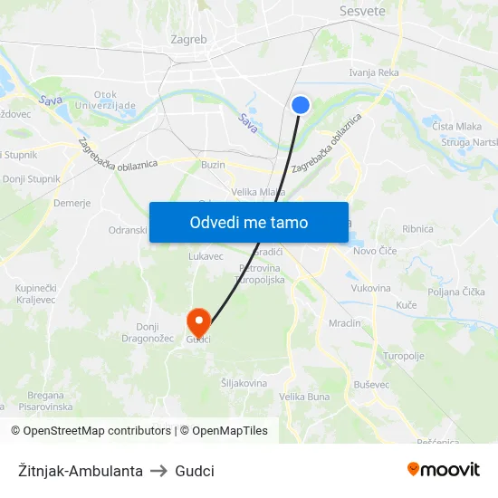 Žitnjak-Ambulanta to Gudci map