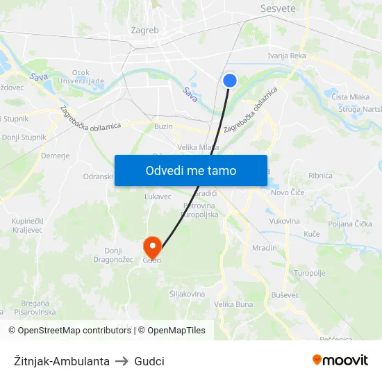 Žitnjak-Ambulanta to Gudci map