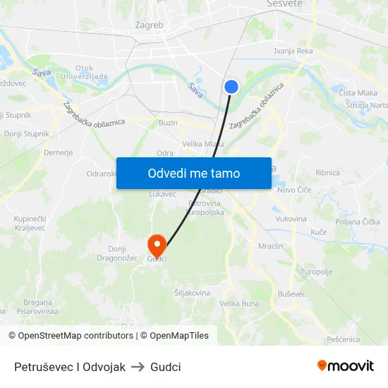 Petruševec I Odvojak to Gudci map
