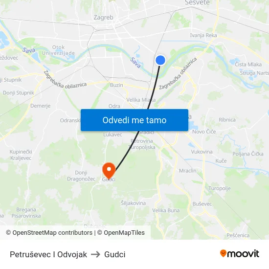 Petruševec I Odvojak to Gudci map