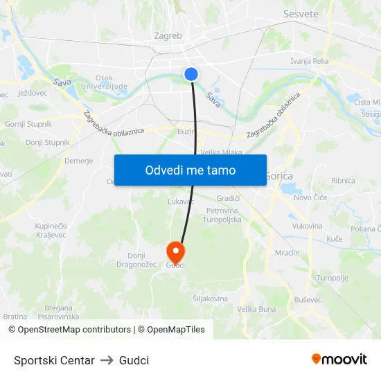 Sportski Centar to Gudci map