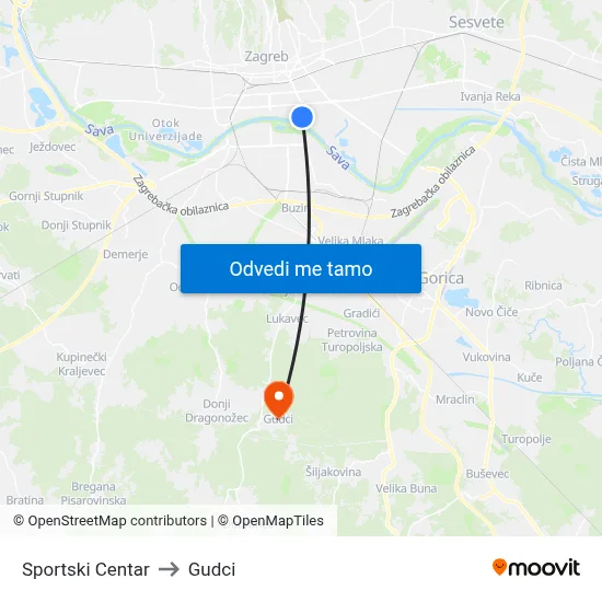 Sportski Centar to Gudci map