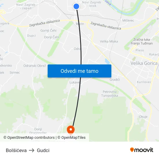 Bolšićeva to Gudci map