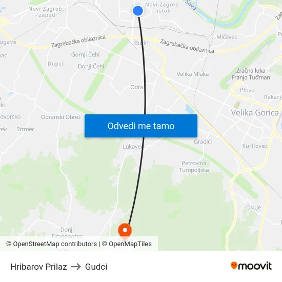 Hribarov Prilaz to Gudci map