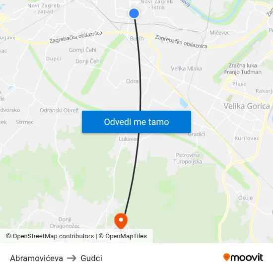 Abramovićeva to Gudci map