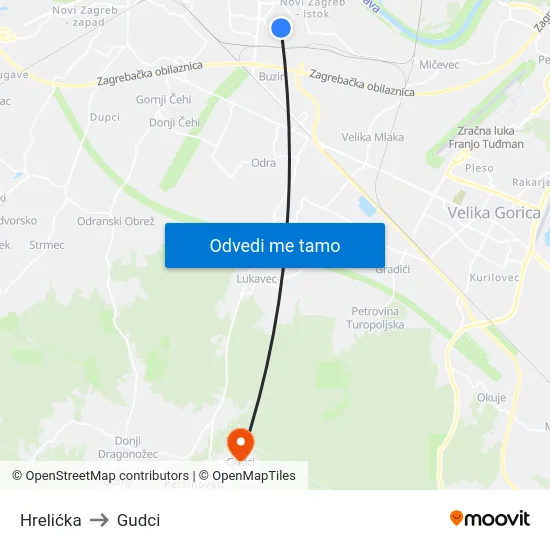 Hrelićka to Gudci map