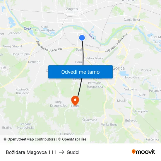 Božidara Magovca 111 to Gudci map