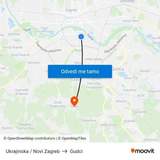 Ukrajinska / Novi Zagreb to Gudci map