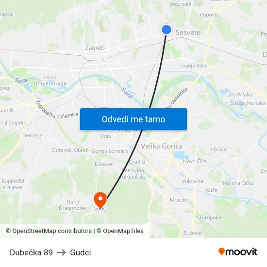 Dubečka 89 to Gudci map