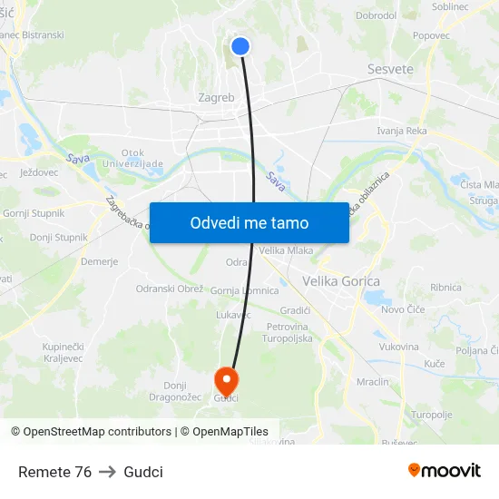 Remete 76 to Gudci map